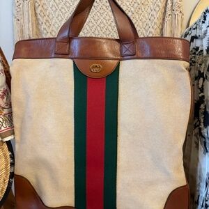 GUCCI Web Stripe Canvas Tote